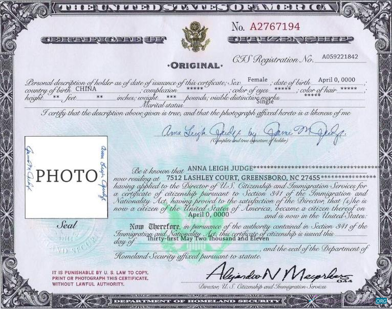 Download USA Citizenship certificate template in PSD format Photoshop template